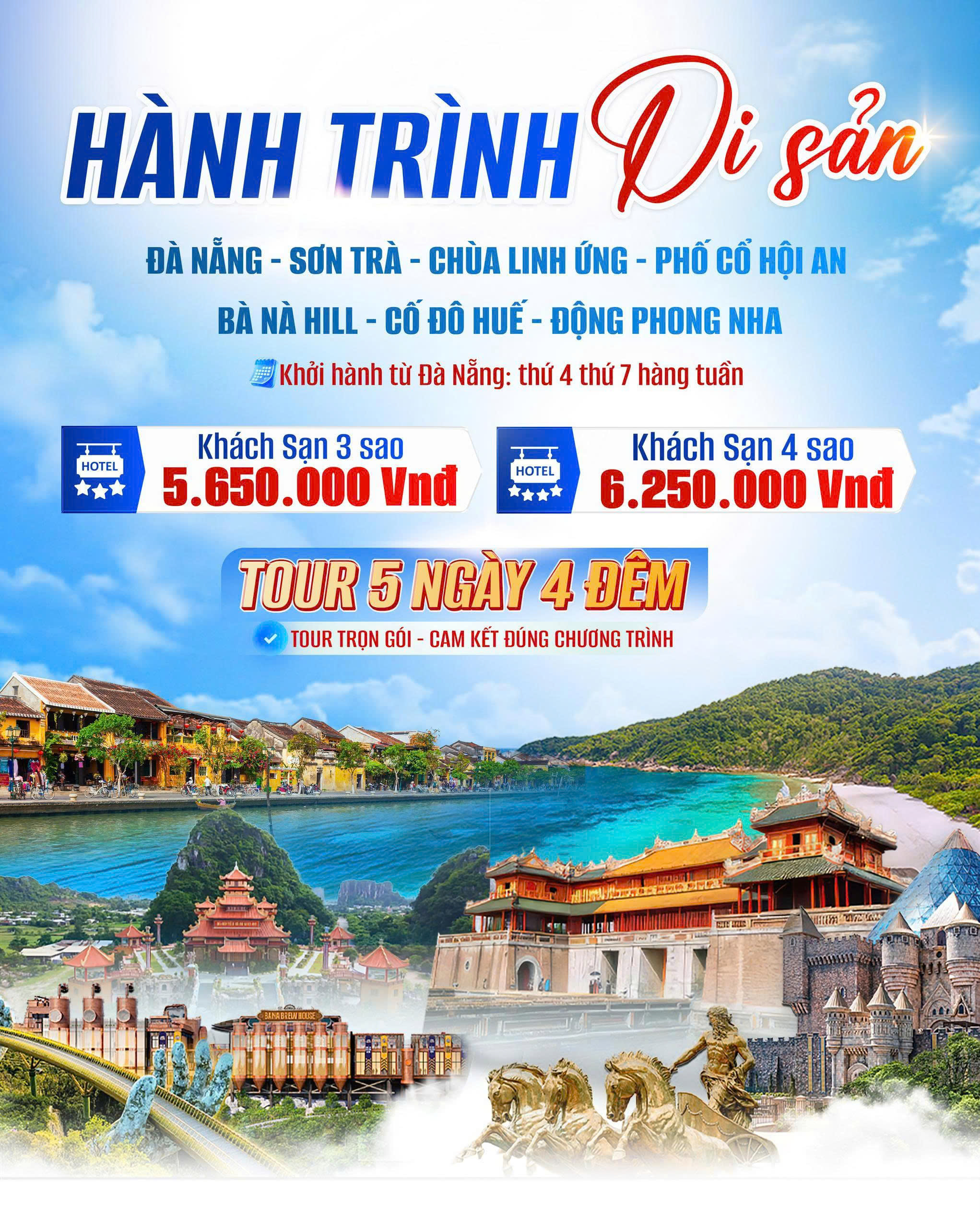 🌸Khám Phá Tinh Hoa Miền Trung 5N4Đ: Hành Trình Lãng Mạn Qua Sơn Trà, Hội An, Bà Nà, Huế, Phong Nha